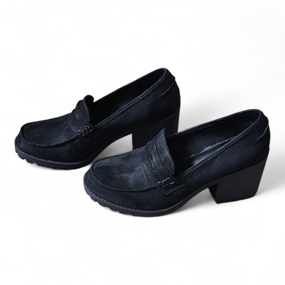Sun + Stone Women’s Black Suede Block Heel Loafers Size 9 - Picture 4 of 10
